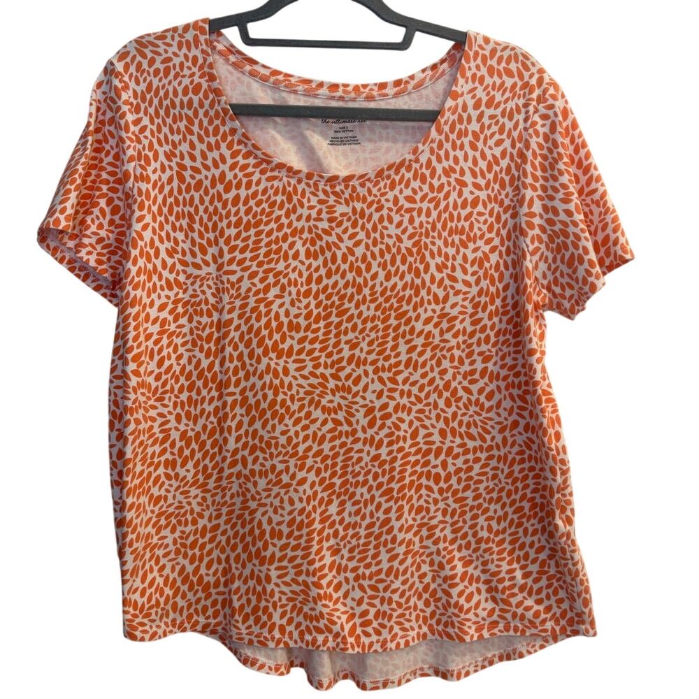 Chico's Ultimate Tee Orange White Leaf Petal Print Knit Top Size 3 / XL